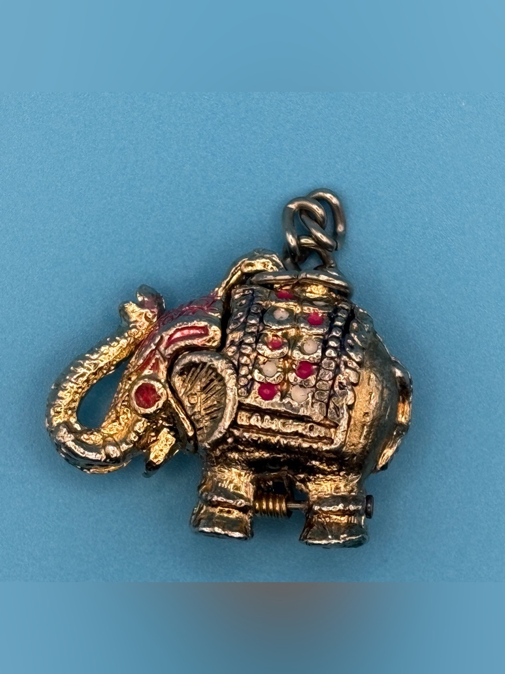 Gold-Tone Elephant Charm keychain with Red Accents